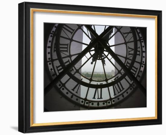 View Across Seine River from Transparent Face of Clock in the Musee d'Orsay, Paris, France-Jim Zuckerman-Framed Photographic Print