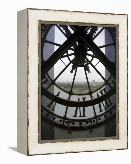 View Across Seine River Through Transparent Face of Clock in the Musee d'Orsay, Paris, France-Jim Zuckerman-Framed Premier Image Canvas