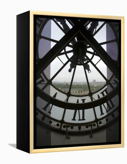 View Across Seine River Through Transparent Face of Clock in the Musee d'Orsay, Paris, France-Jim Zuckerman-Framed Premier Image Canvas