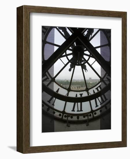 View Across Seine River Through Transparent Face of Clock in the Musee d'Orsay, Paris, France-Jim Zuckerman-Framed Photographic Print