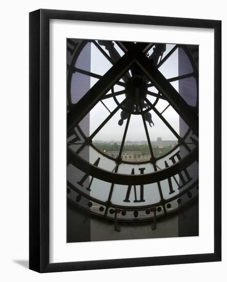 View Across Seine River Through Transparent Face of Clock in the Musee d'Orsay, Paris, France-Jim Zuckerman-Framed Photographic Print