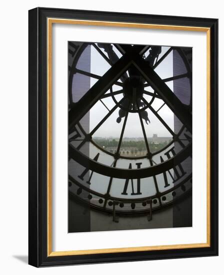 View Across Seine River Through Transparent Face of Clock in the Musee d'Orsay, Paris, France-Jim Zuckerman-Framed Photographic Print