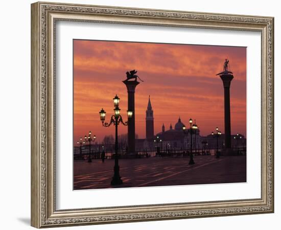 View across St. Marks Square Towards San Giorgio Maggiore at Sunrise, Venice, Veneto, Italy-Lee Frost-Framed Photographic Print