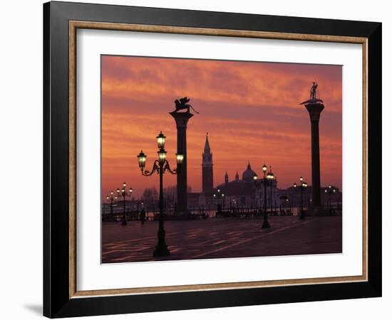 View across St. Marks Square Towards San Giorgio Maggiore at Sunrise, Venice, Veneto, Italy-Lee Frost-Framed Photographic Print