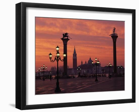 View across St. Marks Square Towards San Giorgio Maggiore at Sunrise, Venice, Veneto, Italy-Lee Frost-Framed Photographic Print