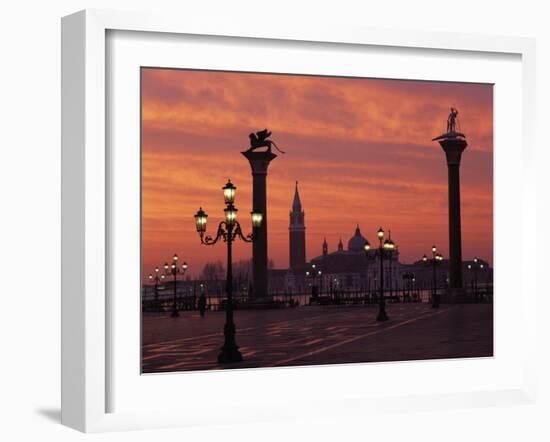 View across St. Marks Square Towards San Giorgio Maggiore at Sunrise, Venice, Veneto, Italy-Lee Frost-Framed Photographic Print