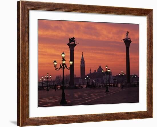 View across St. Marks Square Towards San Giorgio Maggiore at Sunrise, Venice, Veneto, Italy-Lee Frost-Framed Photographic Print