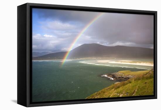 View across the Beach at Seilebost Towards Luskentyre and the Hills of North Harris with a Rainbow-Lee Frost-Framed Premier Image Canvas