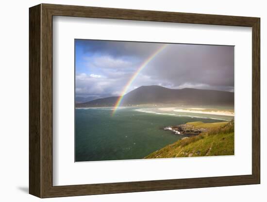 View across the Beach at Seilebost Towards Luskentyre and the Hills of North Harris with a Rainbow-Lee Frost-Framed Photographic Print