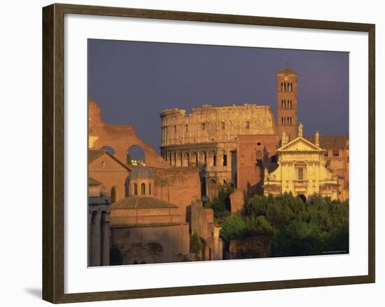 View Across the Roman Forum Towards Colosseum and St. Francesco Romana, Rome, Lazio, Italy, Europe-John Miller-Framed Photographic Print