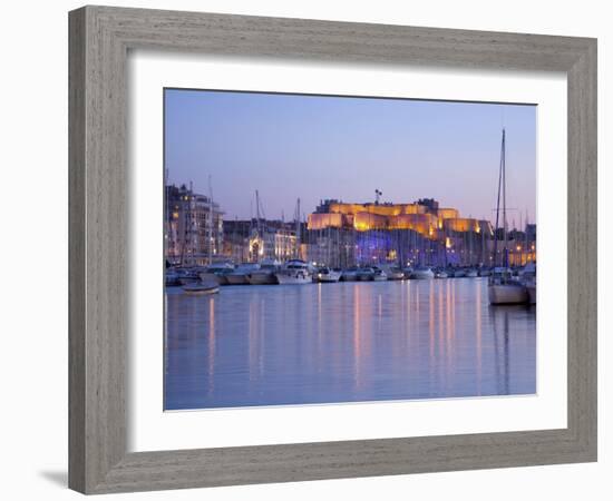 View across the Vieux Port to the Illuminated Fort St.-Nicolas at Dusk, Marseille-Ruth Tomlinson-Framed Photographic Print