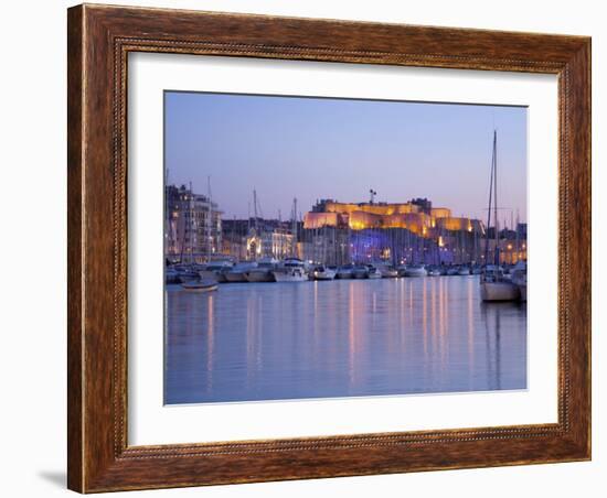 View across the Vieux Port to the Illuminated Fort St.-Nicolas at Dusk, Marseille-Ruth Tomlinson-Framed Photographic Print