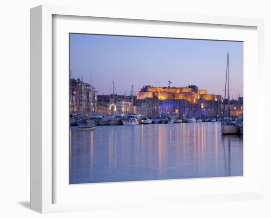 View across the Vieux Port to the Illuminated Fort St.-Nicolas at Dusk, Marseille-Ruth Tomlinson-Framed Photographic Print