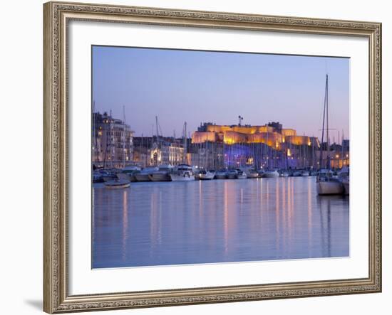 View across the Vieux Port to the Illuminated Fort St.-Nicolas at Dusk, Marseille-Ruth Tomlinson-Framed Photographic Print