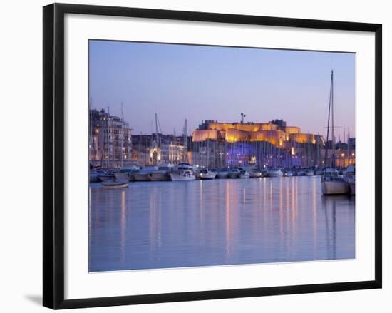 View across the Vieux Port to the Illuminated Fort St.-Nicolas at Dusk, Marseille-Ruth Tomlinson-Framed Photographic Print