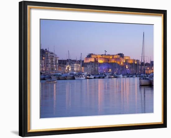 View across the Vieux Port to the Illuminated Fort St.-Nicolas at Dusk, Marseille-Ruth Tomlinson-Framed Photographic Print