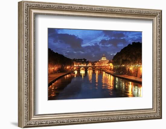 View across Tiber River towards St. Peter's Basilica, Rome, Lazio, Italy, Europe-Hans-Peter Merten-Framed Photographic Print