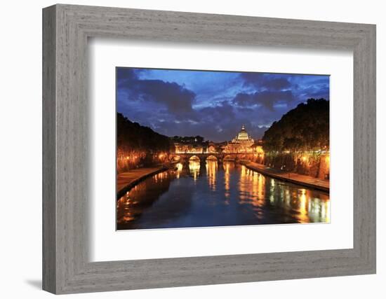 View across Tiber River towards St. Peter's Basilica, Rome, Lazio, Italy, Europe-Hans-Peter Merten-Framed Photographic Print