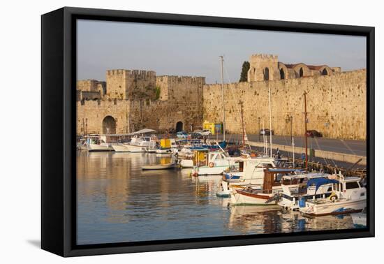 View across Tranquil Kolona Harbour to the City Walls, Dodecanese Islands-Ruth Tomlinson-Framed Premier Image Canvas