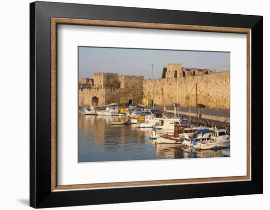 View across Tranquil Kolona Harbour to the City Walls, Dodecanese Islands-Ruth Tomlinson-Framed Photographic Print