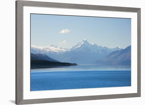 View across tranquil Lake Pukaki to Aoraki  (Mount Cook), near Twizel, Mackenzie district, Canterbu-Ruth Tomlinson-Framed Photographic Print