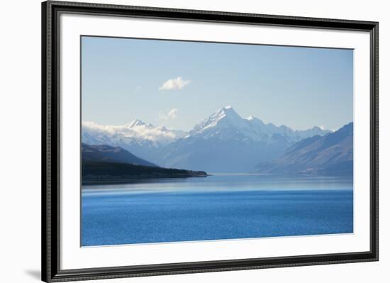 View across tranquil Lake Pukaki to Aoraki  (Mount Cook), near Twizel, Mackenzie district, Canterbu-Ruth Tomlinson-Framed Photographic Print