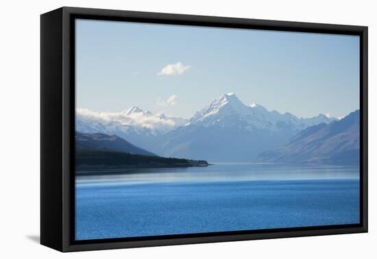 View across tranquil Lake Pukaki to Aoraki  (Mount Cook), near Twizel, Mackenzie district, Canterbu-Ruth Tomlinson-Framed Premier Image Canvas