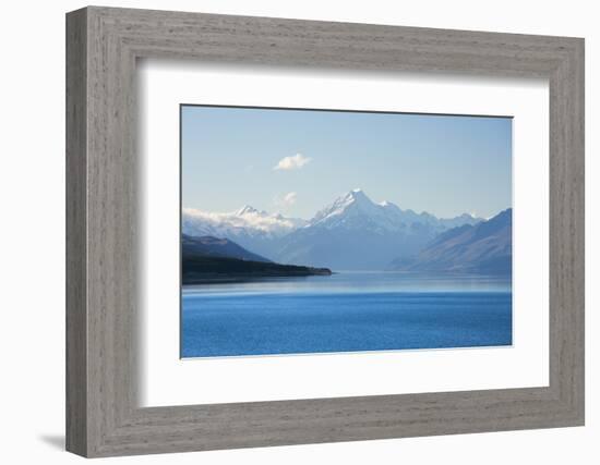 View across tranquil Lake Pukaki to Aoraki  (Mount Cook), near Twizel, Mackenzie district, Canterbu-Ruth Tomlinson-Framed Photographic Print