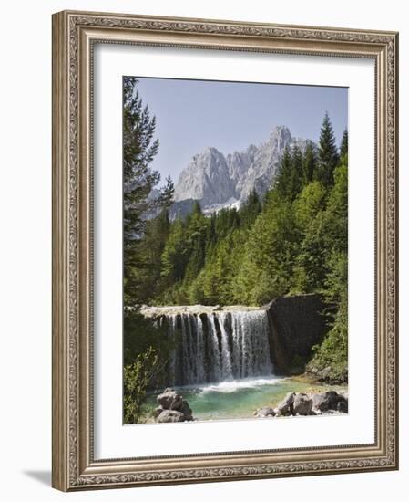 View Across Waterfall Over Weir on River Velika Pisnca to Prisank Mountain, Dolina, Slovenia-Pearl Bucknell-Framed Photographic Print