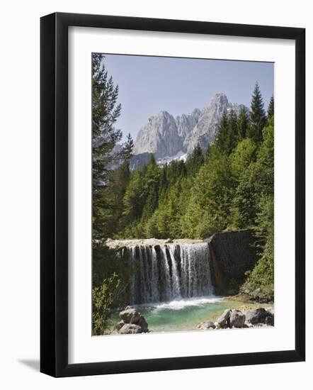 View Across Waterfall Over Weir on River Velika Pisnca to Prisank Mountain, Dolina, Slovenia-Pearl Bucknell-Framed Photographic Print