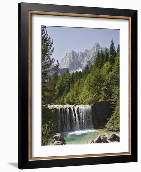 View Across Waterfall Over Weir on River Velika Pisnca to Prisank Mountain, Dolina, Slovenia-Pearl Bucknell-Framed Photographic Print