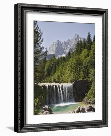 View Across Waterfall Over Weir on River Velika Pisnca to Prisank Mountain, Dolina, Slovenia-Pearl Bucknell-Framed Photographic Print