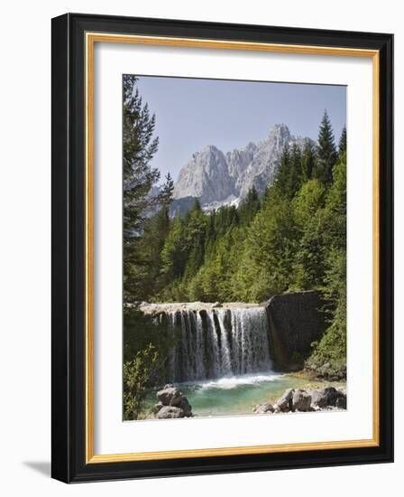 View Across Waterfall Over Weir on River Velika Pisnca to Prisank Mountain, Dolina, Slovenia-Pearl Bucknell-Framed Photographic Print