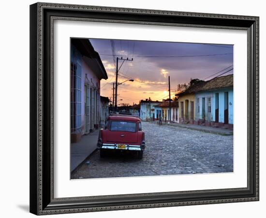 View Along Cobbled Street at Sunset, Trinidad, UNESCO World Hertitage Site, Cuba-Lee Frost-Framed Photographic Print