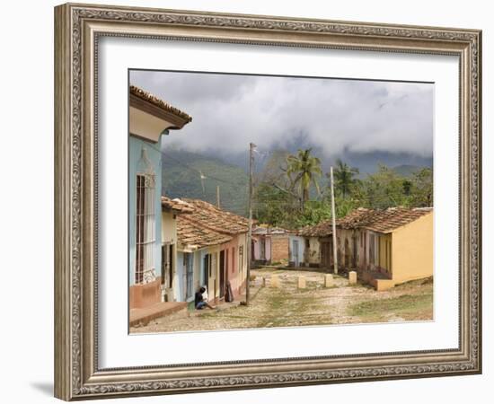 View Along Old Street Against Backdrop of Cloud-Covered Hills After Heavy Rainfall, Trinidad, Cuba-Lee Frost-Framed Photographic Print