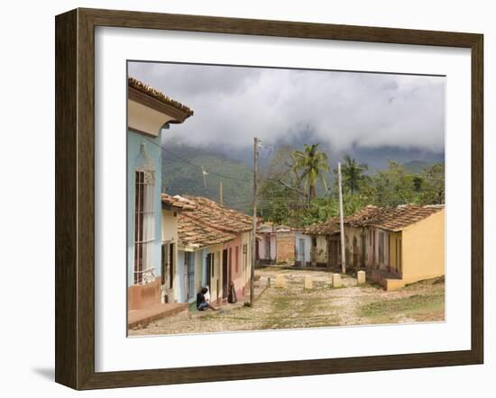 View Along Old Street Against Backdrop of Cloud-Covered Hills After Heavy Rainfall, Trinidad, Cuba-Lee Frost-Framed Photographic Print