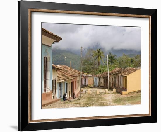 View Along Old Street Against Backdrop of Cloud-Covered Hills After Heavy Rainfall, Trinidad, Cuba-Lee Frost-Framed Photographic Print