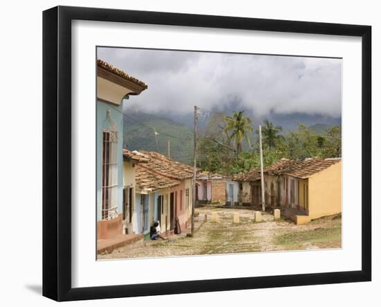 View Along Old Street Against Backdrop of Cloud-Covered Hills After Heavy Rainfall, Trinidad, Cuba-Lee Frost-Framed Photographic Print