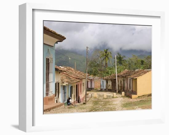 View Along Old Street Against Backdrop of Cloud-Covered Hills After Heavy Rainfall, Trinidad, Cuba-Lee Frost-Framed Photographic Print