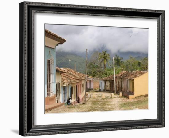 View Along Old Street Against Backdrop of Cloud-Covered Hills After Heavy Rainfall, Trinidad, Cuba-Lee Frost-Framed Photographic Print