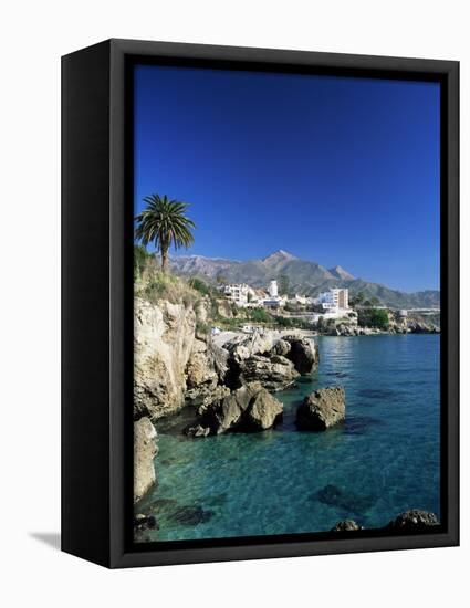 View Along Rock Coast to Town and Mountains, Nerja, Malaga, Andalucia, Spain, Mediterranean-Ruth Tomlinson-Framed Premier Image Canvas