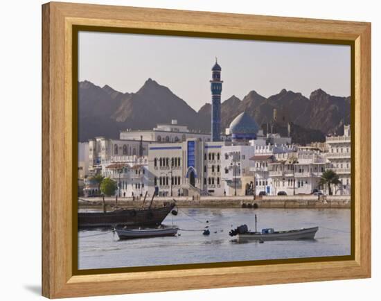 View Along the Corniche, Latticed Houses and Mutrah Mosque, Mutrah, Muscat, Oman, Middle East-Gavin Hellier-Framed Premier Image Canvas