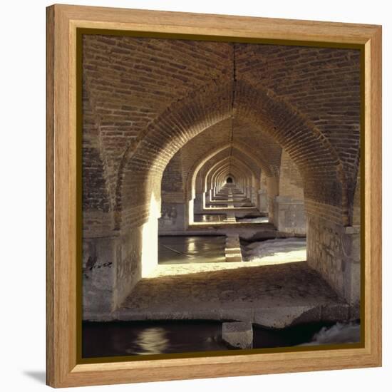 View Along the Inside of the Khaju Bridge Dam, Safavid Period-null-Framed Premier Image Canvas