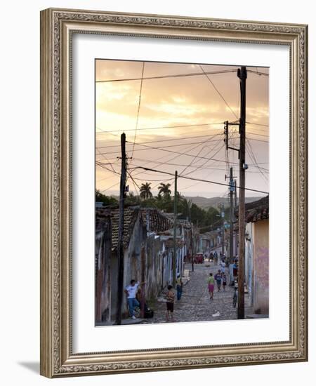 View Along Traditional Cobbled Street at Sunset, Trinidad, Cuba, West Indies, Central America-Lee Frost-Framed Photographic Print