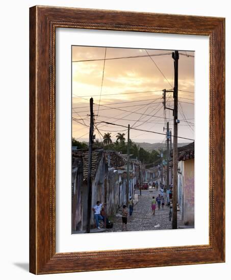 View Along Traditional Cobbled Street at Sunset, Trinidad, Cuba, West Indies, Central America-Lee Frost-Framed Photographic Print