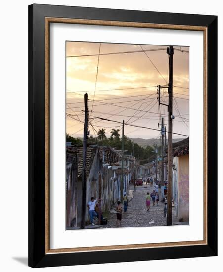 View Along Traditional Cobbled Street at Sunset, Trinidad, Cuba, West Indies, Central America-Lee Frost-Framed Photographic Print