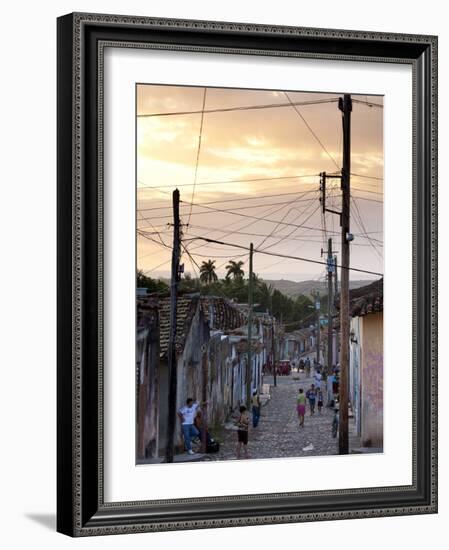 View Along Traditional Cobbled Street at Sunset, Trinidad, Cuba, West Indies, Central America-Lee Frost-Framed Photographic Print