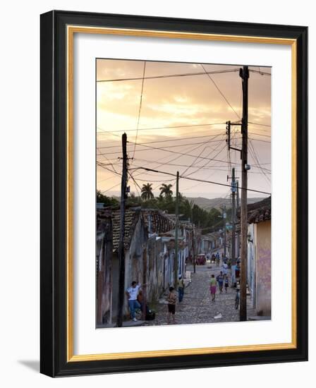 View Along Traditional Cobbled Street at Sunset, Trinidad, Cuba, West Indies, Central America-Lee Frost-Framed Photographic Print