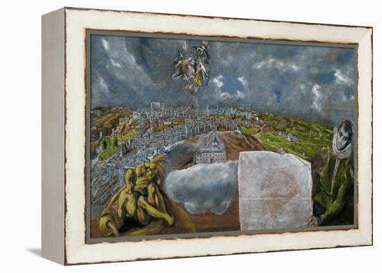 View and Map of Toledo-El Greco-Framed Premier Image Canvas