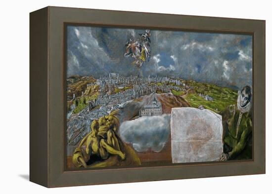 View and Map of Toledo-El Greco-Framed Premier Image Canvas